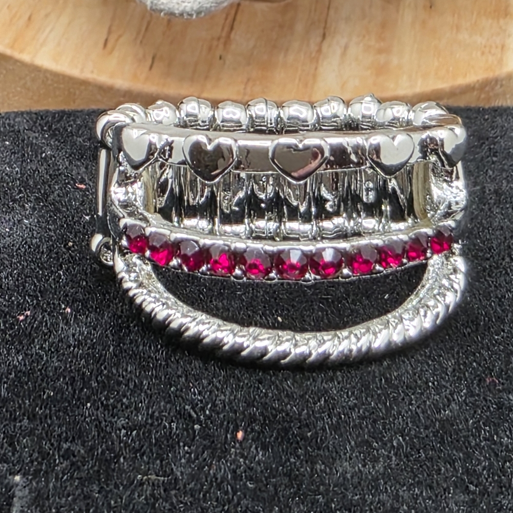 Silver and Red Heart Ring (1468)
